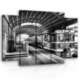 Consalnet Vászonkép, 5 darabos Vasútállomás fekete-fehér 150x100 cm méretben