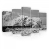 Consalnet Vászonkép 5 darabos, Viharos tenger fekete-fehérben 100x60 cm méretben
