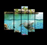 Consalnet Vászonkép, 5 darabos, Víz alatti élet és bungalók 170x100 cm méretben
