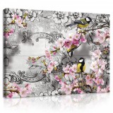 Consalnet Vászonkép, Cinegék a virágos faágon 80x60 cm méretben