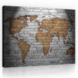 Consalnet Vászonkép, Világ térkép a téglafalon 80x60 cm méretben