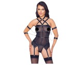 Cottelli Bondage - pántos felső, kar bilincs és tanga (fekete)