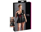 Cottelli Plus Size - fényes ruha piros fűzővel (fekete)