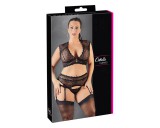 Cottelli Plus Size - strasszos, csipke fehérnemű szett (fekete)