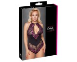 Cottelli Plus Size - virágos body (fekete-lila)