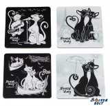 Crazy Cats fekete macska parafa poháralátét szett, 4 db-os
