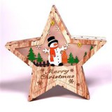 Csillag alakú hóember mintás/30x30cm/meleg fehér LED-es fa fénydekoráció (IRIS_310-02)