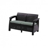 Curver Corfu love seat, grafit színben, világos szürke párnával