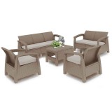 Curver Corfu max set kerti bútor garnitúra, cappuccino színben, homok párnával