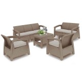 Curver Corfu max set kerti bútor garnitúra, cappuccino színben, homok párnával