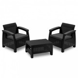 Curver Corfu weekend set kerti bútor garnitúra, grafit színben, világos szürke párnával