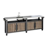 Curver Decocoat unity chef műanyag kerti grill asztal 415l kőrisfa