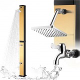 Cyen Solar Shower Szolár zuhany 40 literes szögletes kialakítású kültéri napelemes zuhany – fekete és szálcsiszolt arany kivitel, PVC testtel, krómozott ABS esőztetővel