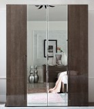 CamelGroup Maia 4-ajtós gardróbszekrény, 2 tükrös ajtóval, Maia fekete nikkel színű fogantyúval - ezüst nyír