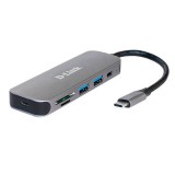 D-Link DUB-2325/E USB 3.0, USB-C, SD, MicroSD 5 az 1-ben Szürke USB Hub kártyaolvasóval
