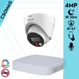 Dahua 1 turret kamerás IP megfigyelőrendszer 4MP HD turret biztonsági kamera, 2.8 mm-es fix objektívvel, PoE, beépített mikrofonnal, színes éjszakai kép, kültéri