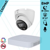 Dahua 1 turret kamerás IP megfigyelőrendszer 8MP turret biztonsági kamera, 2.8 mm-es fix objektívvel, PoE, beépített mikrofonnal, hibrid megvilágítással, fém ház, kültéri