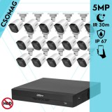Dahua 16 cső kamerás analóg megfigyelőrendszer 5MP HD cső biztonsági kamera, 2,8 mm fix objektív