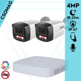 Dahua 2 cső kamerás IP megfigyelőrendszer 4MP HD cső biztonsági kamera, 2.8 mm-es fix objektívvel, PoE, beépített mikrofonnal, színes éjszakai kép, kültér