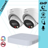 Dahua 2 turret kamerás IP megfigyelőrendszer 4MP HD turret biztonsági kamera, 2.8 mm-es fix objektívvel, PoE, beépített mikrofonnal, színes éjszakai kép, kültéri