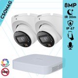 Dahua 2 turret kamerás IP megfigyelőrendszer 8MP turret biztonsági kamera, 2.8 mm-es fix objektívvel, PoE, beépített mikrofonnal, hibrid megvilágítással, fém ház, kültéri