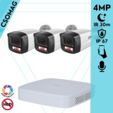 Dahua 3 cső kamerás IP megfigyelőrendszer 4MP HD cső biztonsági kamera, 2.8 mm-es fix objektívvel, PoE, beépített mikrofonnal, színes éjszakai kép, kültér