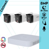 Dahua 3 cső kamerás IP megfigyelőrendszer 8MP cső biztonsági kamera, 2.8 mm-es fix objektívvel, PoE, beépített mikrofonnal, hibrid megvilágítással, fém ház, kültéri
