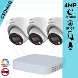 Dahua 3 turret kamerás IP megfigyelőrendszer 4MP HD turret biztonsági kamera, 2.8 mm-es fix objektívvel, PoE, beépített mikrofonnal, színes éjszakai kép, kültéri