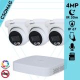 Dahua 3 turret kamerás IP megfigyelőrendszer 4MP turret biztonsági kamera, 2.8 mm-es fix objektívvel, PoE, beépített mikrofonnal, hibrid megvilágítással, fém ház, kültéri