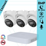 Dahua 3 turret kamerás IP megfigyelőrendszer 8MP turret biztonsági kamera, 2.8 mm-es fix objektívvel, PoE, beépített mikrofonnal, hibrid megvilágítással, fém ház, kültéri