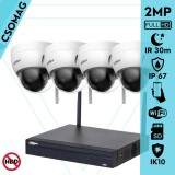 Dahua 4 dóm kamerás WIFI megfigyelőrendszer 2MP dóm biztonsági kamera, 2.8 mm-es fix objektívvel, beépített WiFi antennával, microSD kártyafoglalat, IR LED 30m, IK10 vandálbiztos, kültéri
