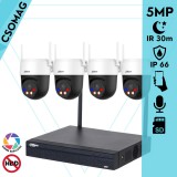 Dahua 4 dóm kamerás WIFI megfigyelőrendszer 5MP dóm biztonsági kamera, 4.0 mm-es fix objektívvel, beépített WiFi antennával és mikrofonnal, microSD kártyafoglalat, hibrid megvilágítással, megvilágítási távolság 30m, kültéri