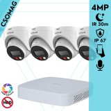 Dahua 4 turret kamerás IP megfigyelőrendszer 4MP HD turret biztonsági kamera, 2.8 mm-es fix objektívvel, PoE, beépített mikrofonnal, színes éjszakai kép, kültéri