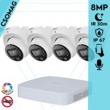 Dahua 4 turret kamerás IP megfigyelőrendszer 8MP turret biztonsági kamera, 2.8 mm-es fix objektívvel, PoE, beépített mikrofonnal, hibrid megvilágítással, fém ház, kültéri