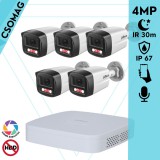 Dahua 5 cső kamerás IP megfigyelőrendszer 4MP HD cső biztonsági kamera, 2.8 mm-es fix objektívvel, PoE, beépített mikrofonnal, színes éjszakai kép, kültér