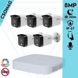 Dahua 5 cső kamerás IP megfigyelőrendszer 8MP cső biztonsági kamera, 2.8 mm-es fix objektívvel, PoE, beépített mikrofonnal, hibrid megvilágítással, fém ház, kültéri