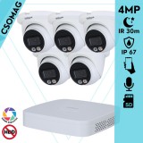 Dahua 5 turret kamerás IP megfigyelőrendszer 4MP turret biztonsági kamera, 2.8 mm-es fix objektívvel, PoE, beépített mikrofonnal, hibrid megvilágítással, fém ház, kültéri