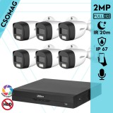 Dahua 6 cső kamerás analóg megfigyelőrendszer 2MP HD cső biztonsági kamera, 3,6 mm fix objektív, hibrid fény