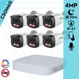 Dahua 6 cső kamerás IP megfigyelőrendszer 4MP HD cső biztonsági kamera, 2.8 mm-es fix objektívvel, PoE, beépített mikrofonnal, színes éjszakai kép, kültér
