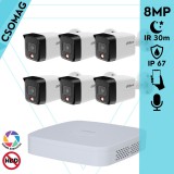 Dahua 6 cső kamerás IP megfigyelőrendszer 8MP cső biztonsági kamera, 2.8 mm-es fix objektívvel, PoE, beépített mikrofonnal, hibrid megvilágítással, fém ház, kültéri