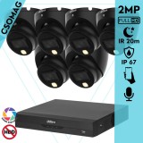 Dahua 6 dome kamerás analóg megfigyelőrendszer 2MP HD dóm biztonsági kamera, 2,8 mm fix objektív, hibrid fény, beépített mikrofon