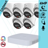 Dahua 6 turret kamerás IP megfigyelőrendszer 4MP HD turret biztonsági kamera, 2.8 mm-es fix objektívvel, PoE, beépített mikrofonnal, színes éjszakai kép, kültéri