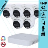Dahua 6 turret kamerás IP megfigyelőrendszer 4MP turret biztonsági kamera, 2.8 mm-es fix objektívvel, PoE, beépített mikrofonnal, hibrid megvilágítással, fém ház, kültéri