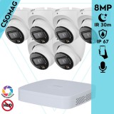 Dahua 6 turret kamerás IP megfigyelőrendszer 8MP turret biztonsági kamera, 2.8 mm-es fix objektívvel, PoE, beépített mikrofonnal, hibrid megvilágítással, fém ház, kültéri