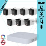 Dahua 7 cső kamerás IP megfigyelőrendszer 8MP cső biztonsági kamera, 2.8 mm-es fix objektívvel, PoE, beépített mikrofonnal, hibrid megvilágítással, fém ház, kültéri