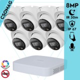 Dahua 7 turret kamerás IP megfigyelőrendszer 8MP turret biztonsági kamera, 2.8 mm-es fix objektívvel, PoE, beépített mikrofonnal, hibrid megvilágítással, fém ház, kültéri