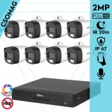 Dahua 8 cső kamerás analóg megfigyelőrendszer 2MP HD cső biztonsági kamera, 3,6 mm fix objektív, hibrid fény