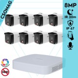 Dahua 8 cső kamerás IP megfigyelőrendszer 8MP cső biztonsági kamera, 2.8 mm-es fix objektívvel, PoE, beépített mikrofonnal, hibrid megvilágítással, fém ház, kültéri
