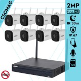 Dahua 8 cső kamerás WIFI megfigyelőrendszer 2MP cső biztonsági kamera, 2.8 mm-es fix objektívvel, beépített WiFi antennával és mikrofonnal, microSD kártyafoglalat, infravörös éjjellátó, IR 30m, kültéri
