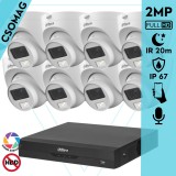 Dahua 8 dome kamerás analóg megfigyelőrendszer 2MP HD dóm biztonsági kamera, 3,6 mm fix objektív, hibrid fény, beépített mikrofon